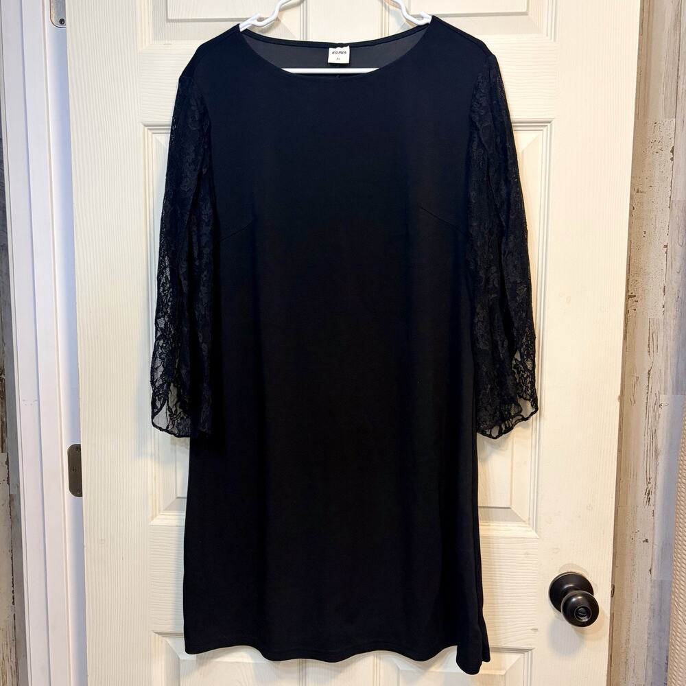 Rumia XL Black‎ Dress Lace Sleeves Women's Tunic Shift Dress Casual Elegant